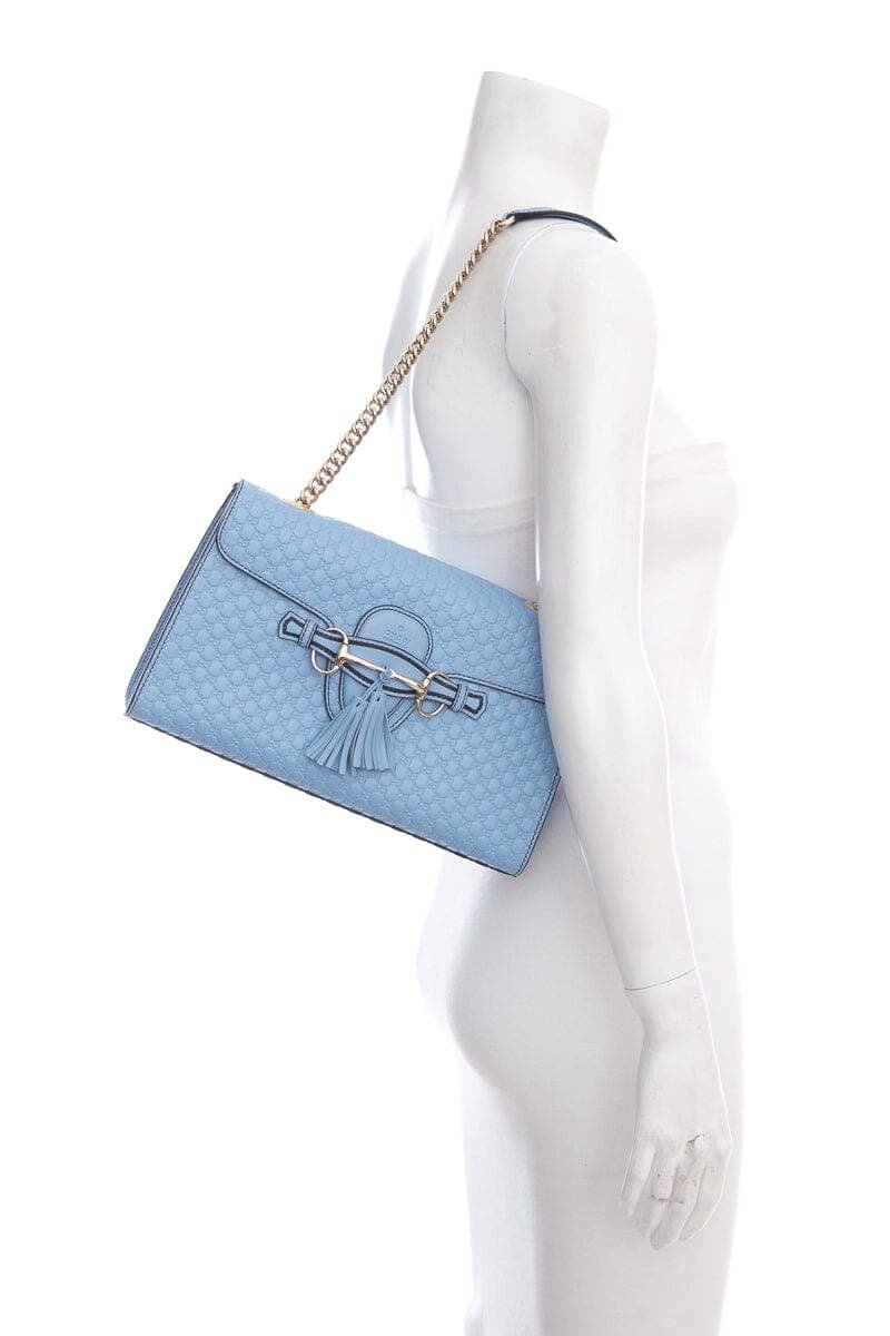 Gucci Blue Emily Chain Flap Bag Microguccissima Leather Handbag | AlmaBagz