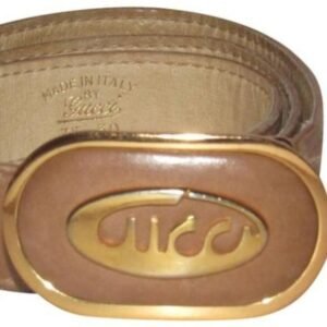 Gucci Vintage Brown Oval Cursive Logo | AlmaBagz