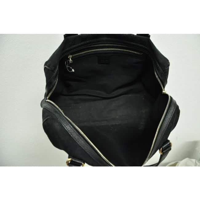 Gucci Black Large Logo Print Canvas And Black Leather Canvas Satchel | AlmaBagz