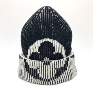 LOUIS VUITTON Knit hat M77997 wool black Bonnet Rib Flower Monogram | AlmaBagz
