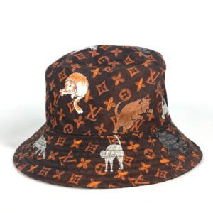 LOUIS VUITTON hat MP2262 Nylon Brown Monogram Catgram Cat Bucket hat | AlmaBagz