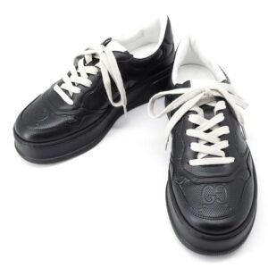 GUCCI GG emboss Sneakers Black 669582 Leather PVC Size 6 | AlmaBagz