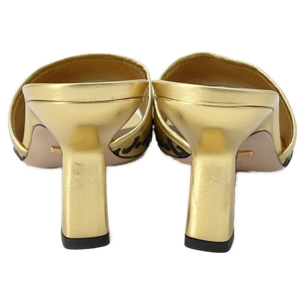 GUCCI Adidas Collaboration GG Logo Slide Sandals Gold/Black 722445 Leather Velour Size 38 1/2 | AlmaBagz - Image 3