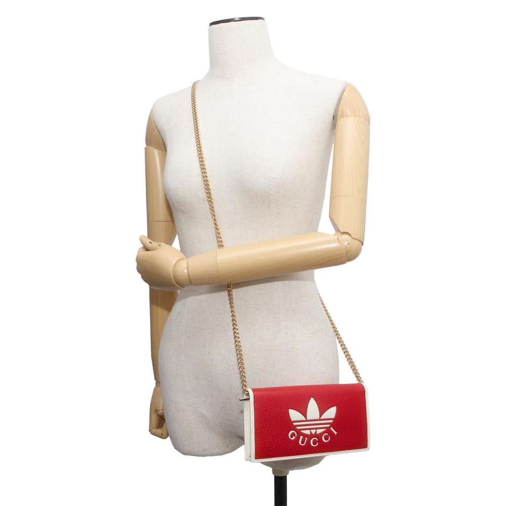 GUCCI adidas Collaboration Chain Wallet Red/White 621892 Leather | AlmaBagz - Image 4