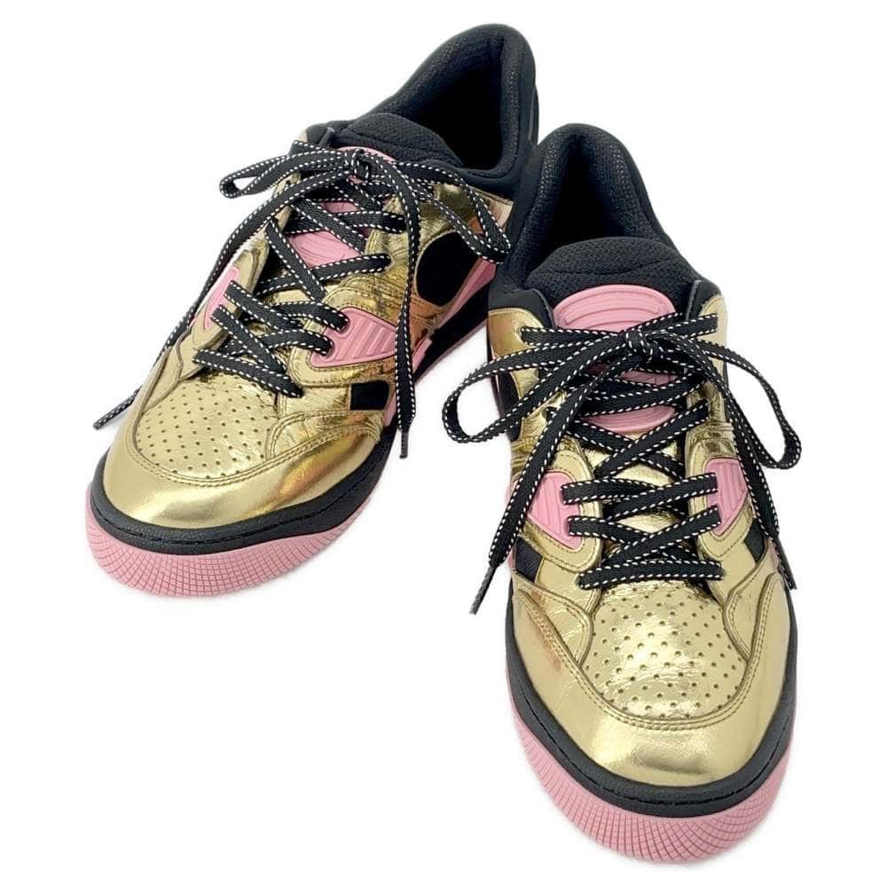 GUCCI BASKET LOW Sneakers Gold/Black/Pink 725905 Leather Rubber Size 38.5 | AlmaBagz
