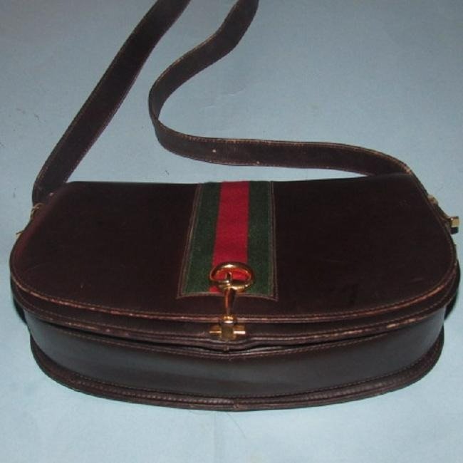 Gucci Horsebit W Hinged Clasp Sherry Stripe Brown Leather Shoulder Bag | AlmaBagz