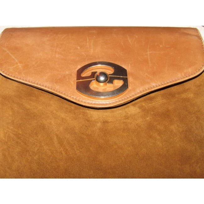 Gucci Gold Camel Leather Suede GG Logo Accent | AlmaBagz