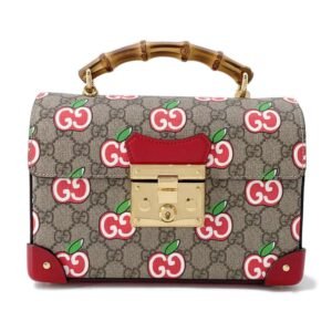 GUCCI GG Apple Bamboo 2way Bag Beige/Red 603221 GG SupremeCanvas | AlmaBagz