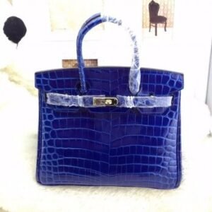 Hermes Birkin 35cm Crocodile Leather Handbag Electric Blue Gold | AlmaBagz