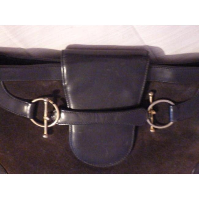 Gucci Vintage Grey Suede Navy Leather Hobo Bag | AlmaBagz