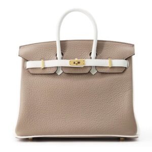 HERMES BirkinSPO Etoupe/White Taurillon Clemence | AlmaBagz