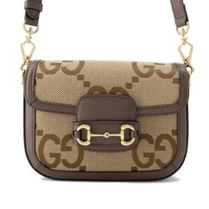 GUCCI Horsebit1955 Jumbo GG Shoulder Bag Brown 658574 Canvas Leather | AlmaBagz