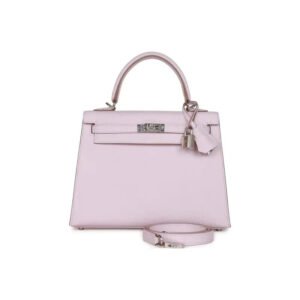 HERMES Kelly Bag Epsom Leather Handbag (25,28) Mauve Pale Dream Purple  silver hardware | AlmaBagz
