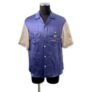 GUCCI Interlocking G open collar shirt Size 48 Purple/Ivory 654894 Acetate100% | AlmaBagz