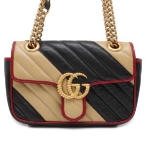 GUCCI GG Marmont ChainShoulder Bag Black/Beige 446744 Leather | AlmaBagz