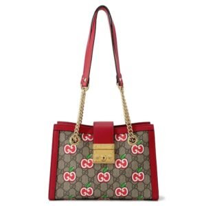 GUCCI GG Apple ChainShoulder Bag Beige/Red 498156 GG SupremeCanvas Leather | AlmaBagz