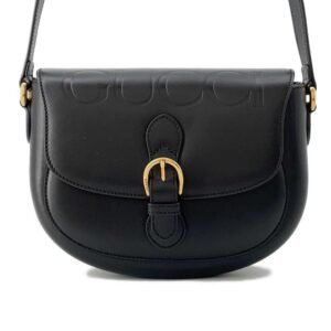 GUCCI Embossed Logo Buckle Shoulder Bag Black 675923 Leather | AlmaBagz