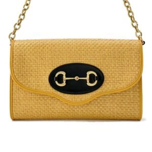 GUCCI Horsebit 2wayChainShoulder Bag Yellow 655667 Straw Leather | AlmaBagz