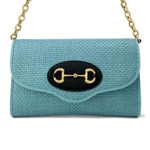 GUCCI Horsebit 1955 2wayChainShoulder Bag Blue 655667 Straw Leather | AlmaBagz