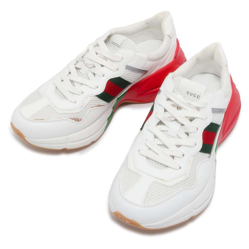 GUCCI Lighton Cherie Line Sneakers White/Red/Green 643491 Leather Size 8 | AlmaBagz