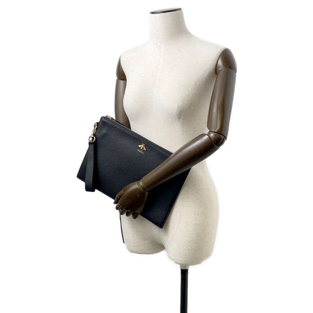 GUCCI Animalier BEE Clutch Bag Black 523684 Leather | AlmaBagz - Image 4