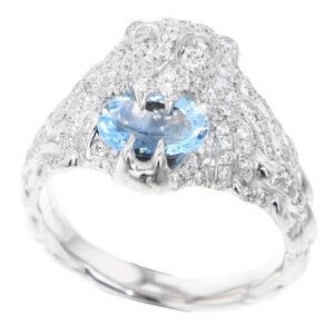 GUCCI Lion Head Aquamarine Ring Size #9 18K White Gold | AlmaBagz