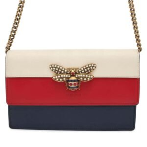 GUCCI Chain Wallet Queen Margaret Bee Red/White/Navy 476079 Leather | AlmaBagz