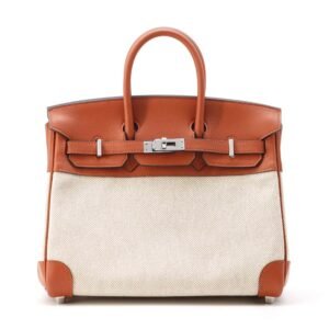 HERMES Birkin Verso Cuivre/Ecru/Rose Texas Toile H Swift Leather Size 25 | AlmaBagz