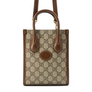 GUCCI Interlocking G 2WAY Mini Tote Bag Beige/Brown 671623 GG SupremeCanvas Leather | AlmaBagz