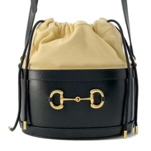 GUCCI Horsebit Drawstring Bag Bucket Shoulder Bag Black 602118 Leather | AlmaBagz