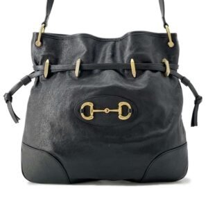 GUCCI Horsebit Shoulder Bag Black 602089 Leather | AlmaBagz