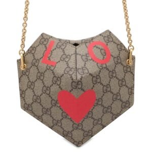 GUCCI GG Supreme Heart LOVE ChainShoulder Red/Beige 678131 PVC Coated Canvas Size Small | AlmaBagz