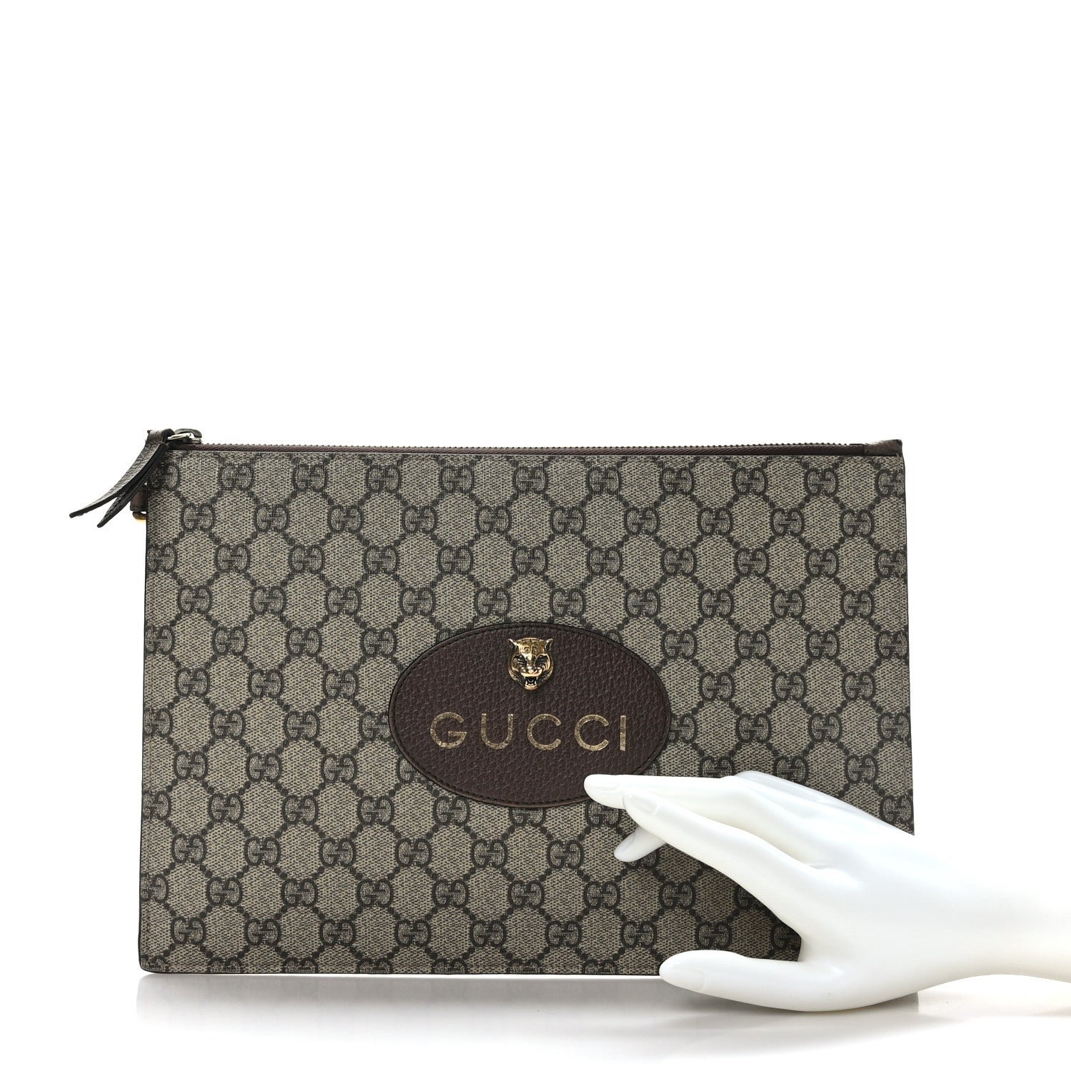 GUCCI GG Supreme Monogram Neo Vintage Zip Wristlet Pouch Beige New Acero Crop | AlmaBagz