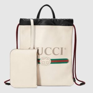 Gucci Logo-Print Drawstring Backpack in White | AlmaBagz