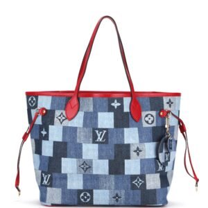 LOUIS VUITTON M44981 DENIM PATCHWORK NEVERFULL (AR5109) MM SIZE RED TRIM, WITH POUCH & DUST COVER | AlmaBagz