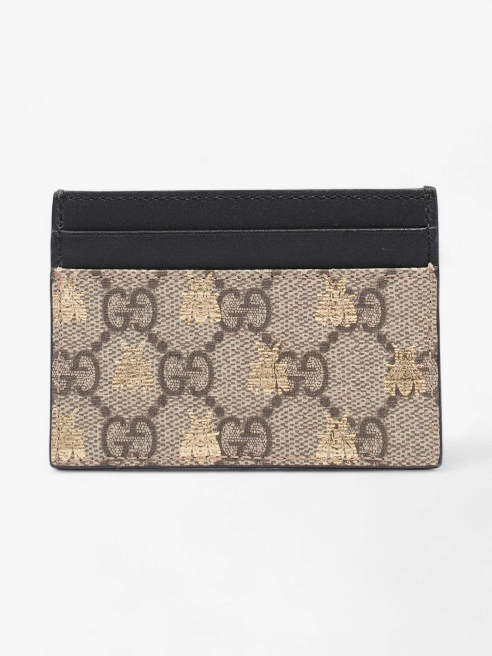 Gucci Bee Card Holder GG Supreme / Black / Gold Coated Canvas | AlmaBagz