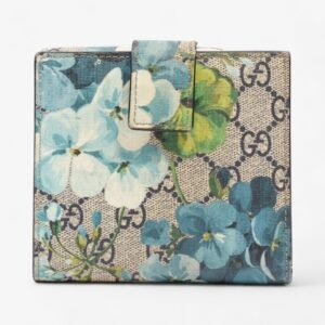 Gucci Monogram Blooms French Flap Wallet GG Supreme / Blue Coated Canvas | AlmaBagz