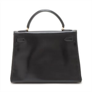 Hermes Kelly 32 Black Box Leather Circle V Stamp | AlmaBagz