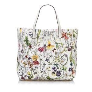 Gucci Tote Bag White Flora Printed Canvas | AlmaBagz