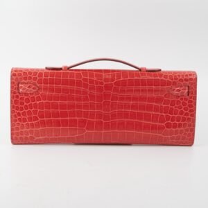 Hermes Kelly Cut Exotic Crocodile Poporus Red Croc Clutch - T stamp | AlmaBagz