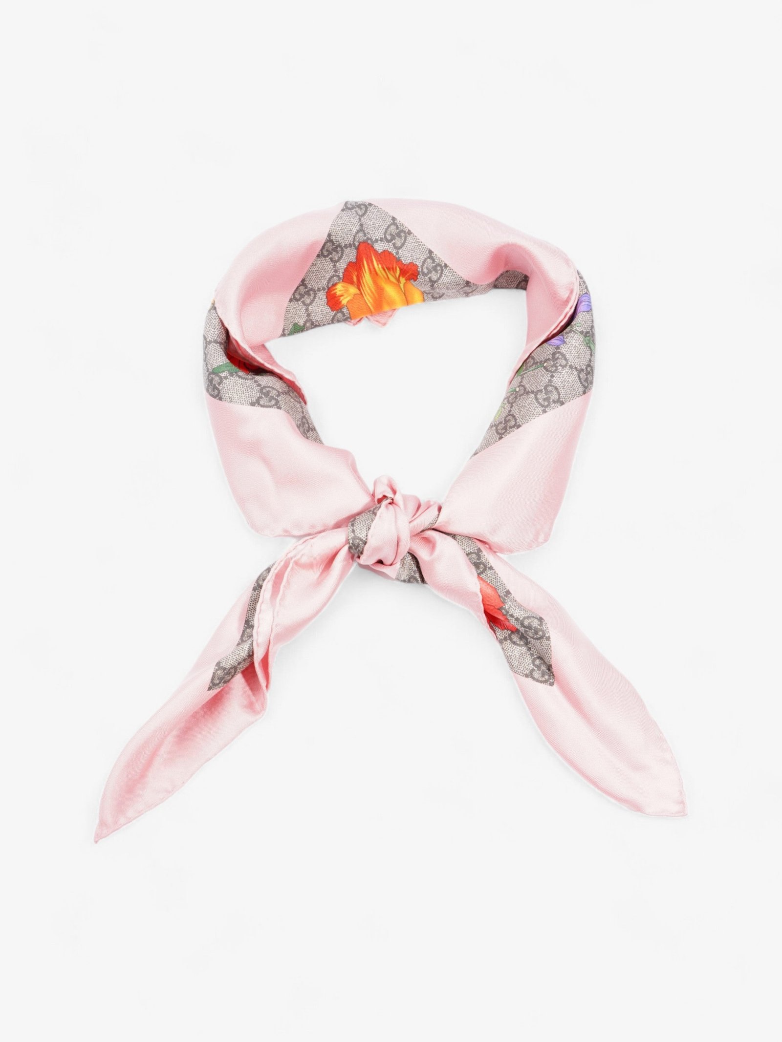 Gucci GG Flora Print Scarf Pink / GG Supreme / Multicolour Silk 90 x 90cm | AlmaBagz