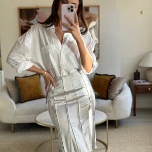 Gucci Silver Silk Pleated Hem Skirt Size IT 38 (UK 6) | AlmaBagz