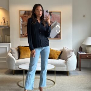 Gucci Navy Long Sleeve Stretch Shirt with Pearl Button Details IT 42 (UK 10) | AlmaBagz