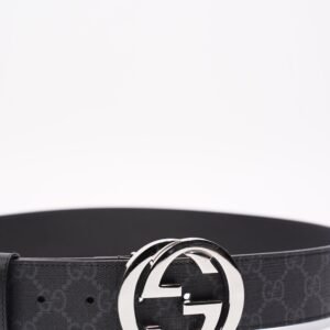 Gucci GG Supreme Belt With G Buckle Black / Grey Canvas 85cm 34' | AlmaBagz