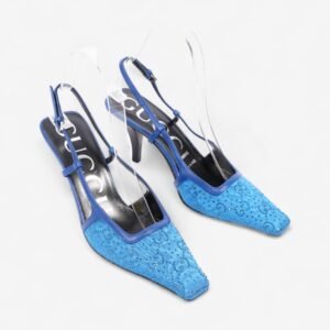 Gucci GG Slingback Pumps 70mm Blue Fabric EU 35 UK 2 | AlmaBagz
