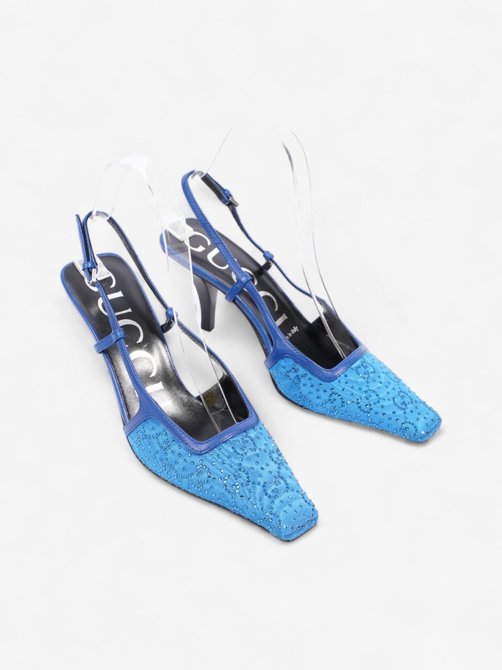 Gucci GG Slingback Pumps 70mm Blue Fabric EU 35 UK 2 | AlmaBagz