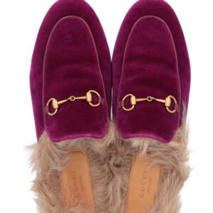 GUCCI Princetown Fur Mules Fuchsia Velvet | AlmaBagz