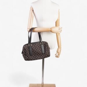 Gucci Gucci Denim Monogram Small Duffle Bag Dark Brown Brown Canvas | AlmaBagz