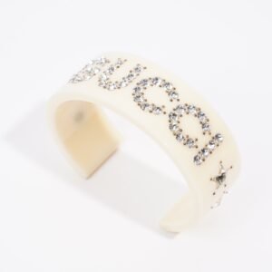 Gucci Crystal Cuff Cream / Silver Rhinestone Large | AlmaBagz