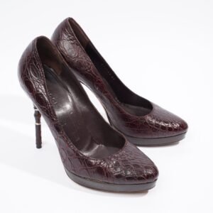 Gucci Bamboo Heel Pump Purple Embossed Leather EU 37 UK 4 | AlmaBagz
